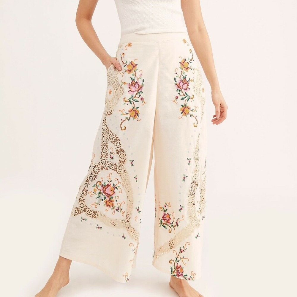 Free People Bali Nana's Crochet Embroidered Pants